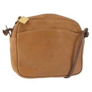 Authentic LOEWE Anagram Shoulder Bag Leather Beige Gold